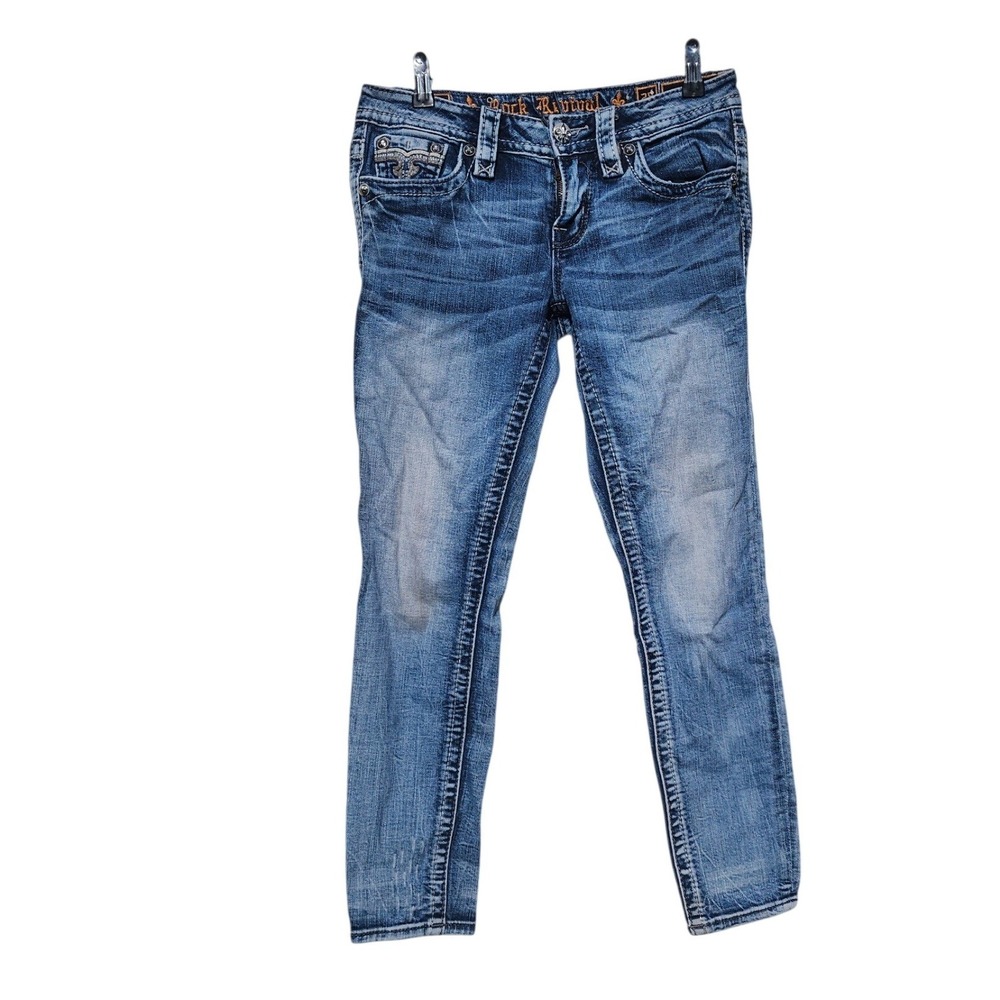 Rock Revival Ankle Skinny Jeans Women's Size 28 Blue Rhinestone Embellished